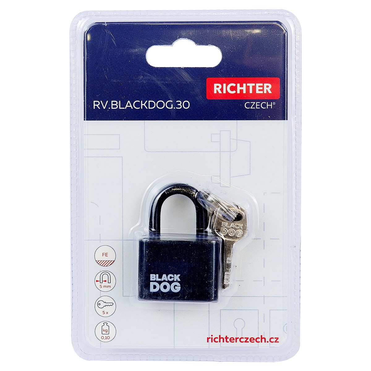 ocelový visací zámek RV.BLACKDOG.30